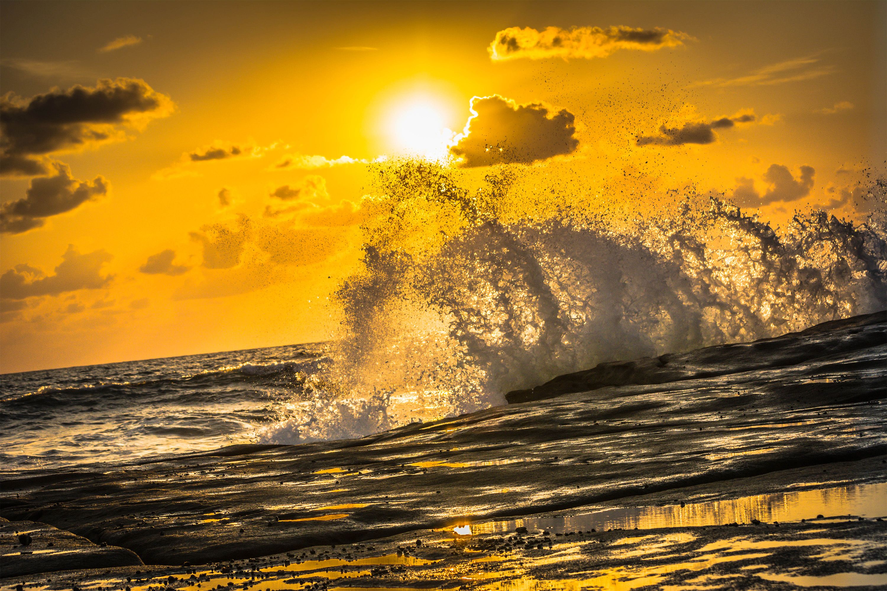 Waves Splashing Into The Rocks At Shelly Beach, Queensland