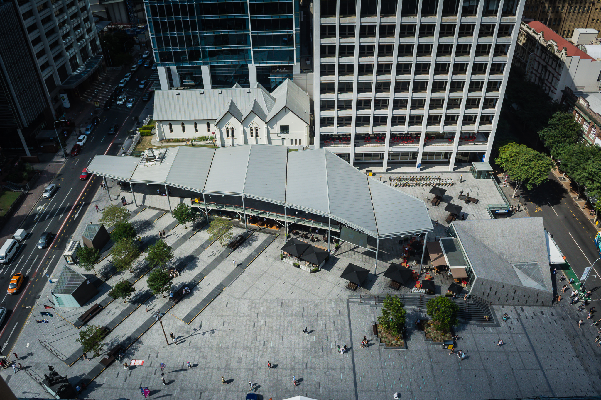 Looking down from the top of Brisbane City Hall to King George Square. To get to the top you have to take a ride in Australia's second oldest lift!