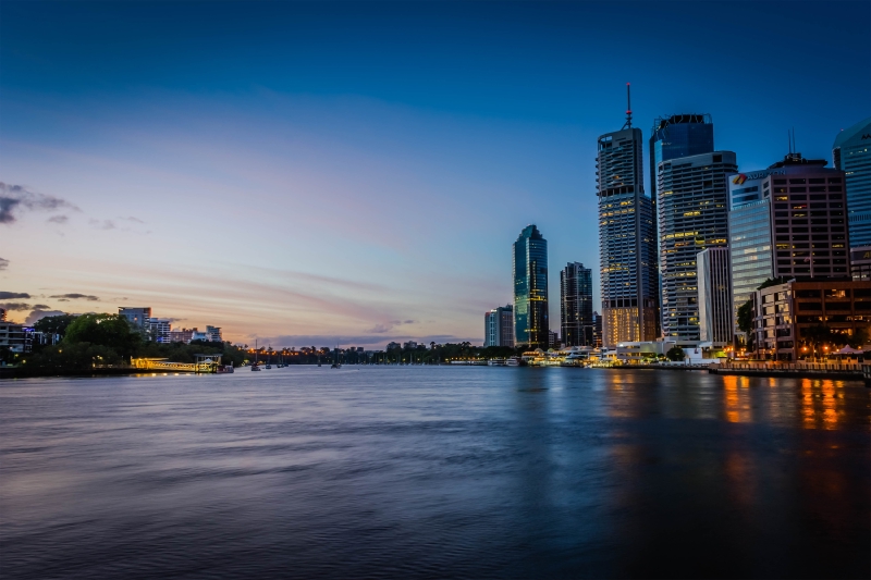 Colourful Sunrise Over The Brisbane River.