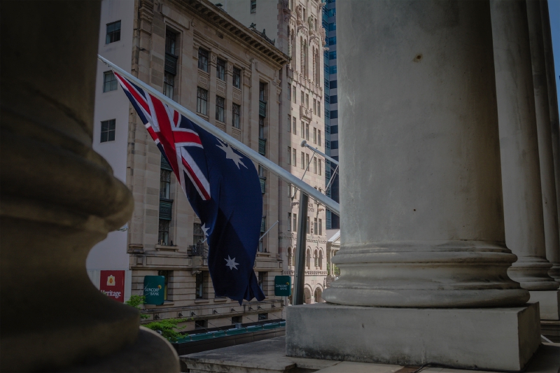 The Australian flag flies outside the most prominent bank in Queensland throughout the 1880s.